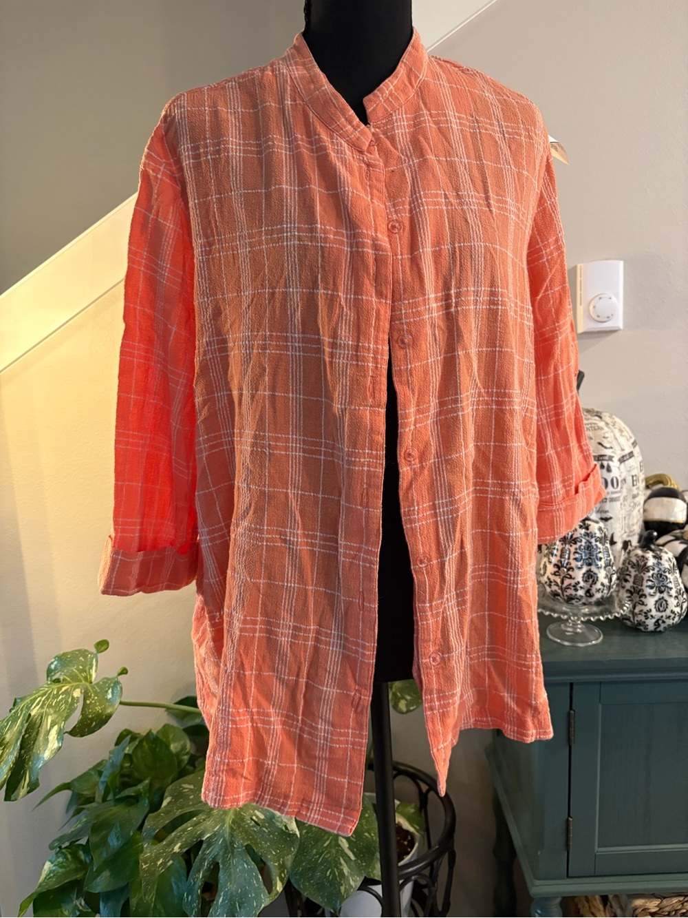 Blair Coral Plaid Button-Front Lightweight Jacket